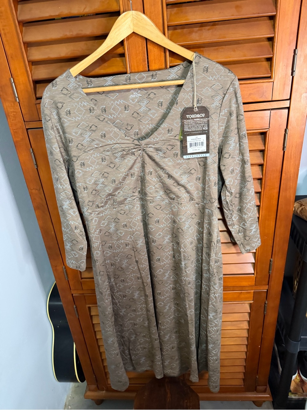 Toad&Co Taupe Geometric Long-Sleeve Midi Dress